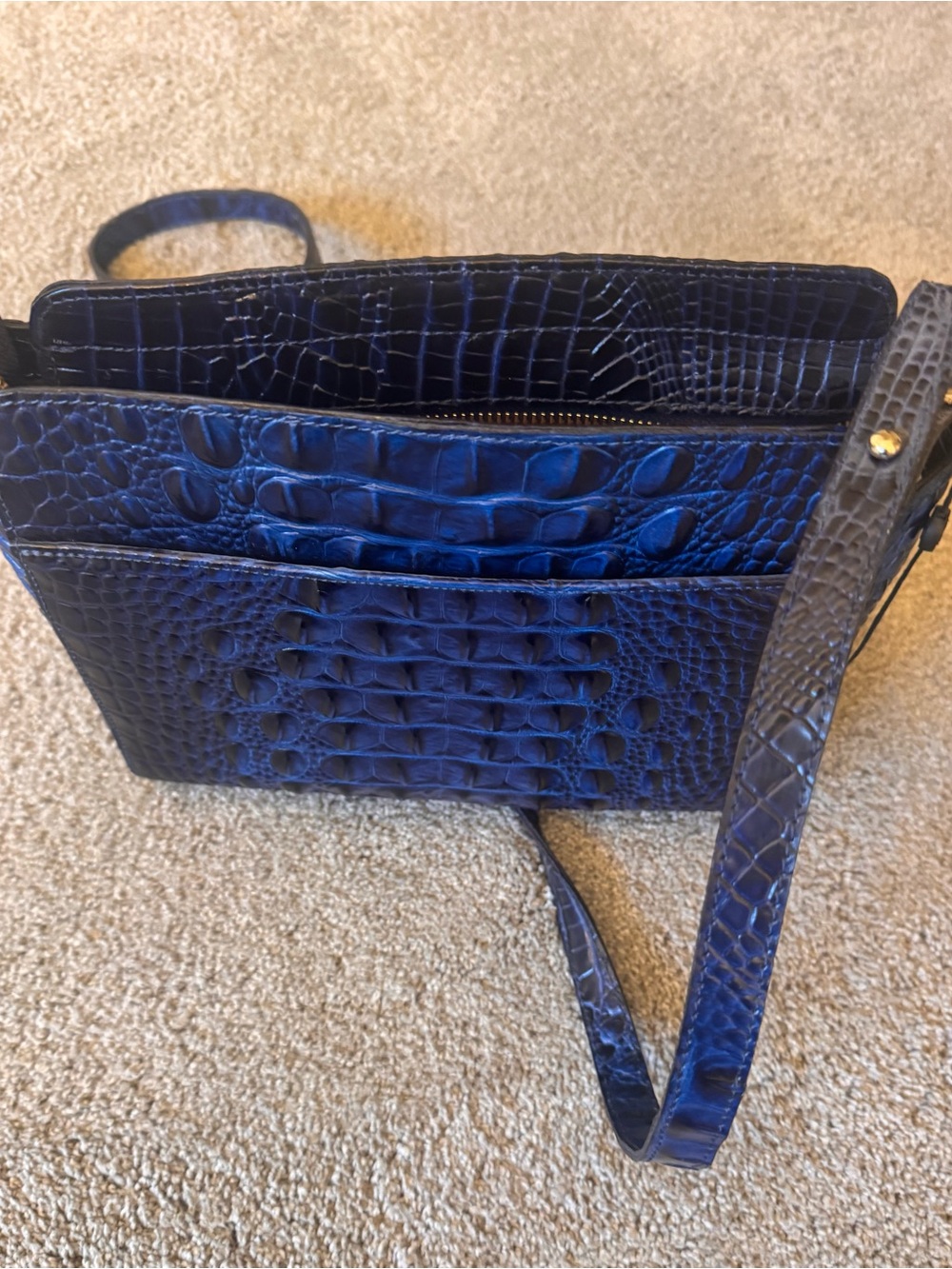 Brahmin Deep Blue Croc-Embossed Crossbody Bag - Picture 3 of 7